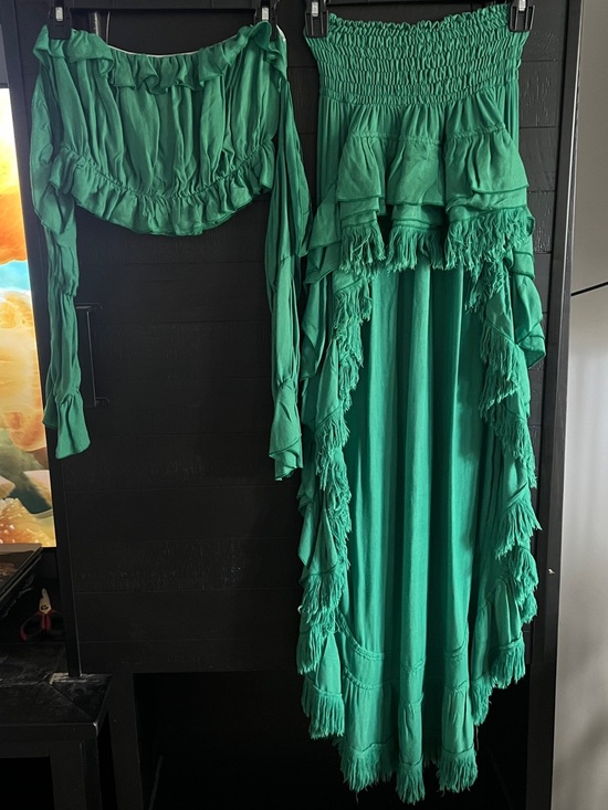 Dresses & Skirts - Donale’ St Barth Exclusive Green Tiered Maxi Skirt with Fringed Ruffles - Women